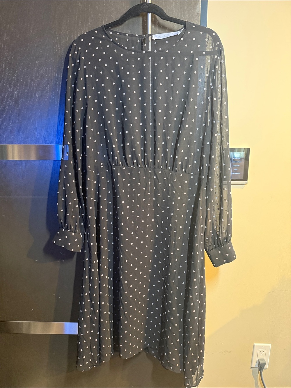 Simons Black Dress with White Polka Dots — Long Sleeve-sheer